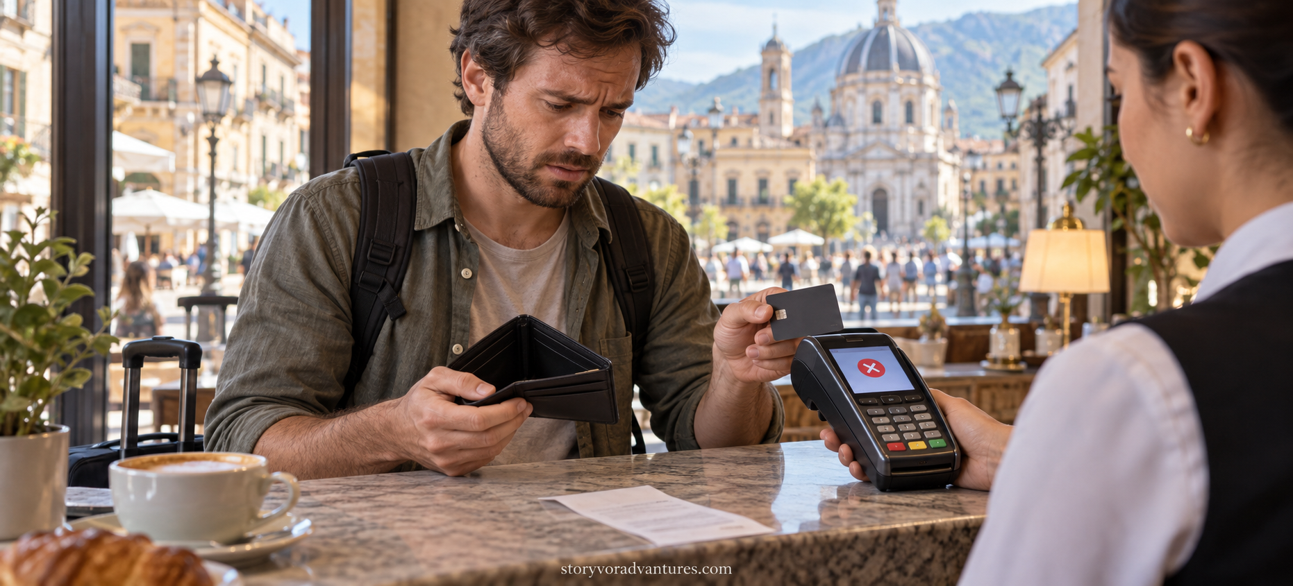 International traveller facing a declined card after relying on only one payment method