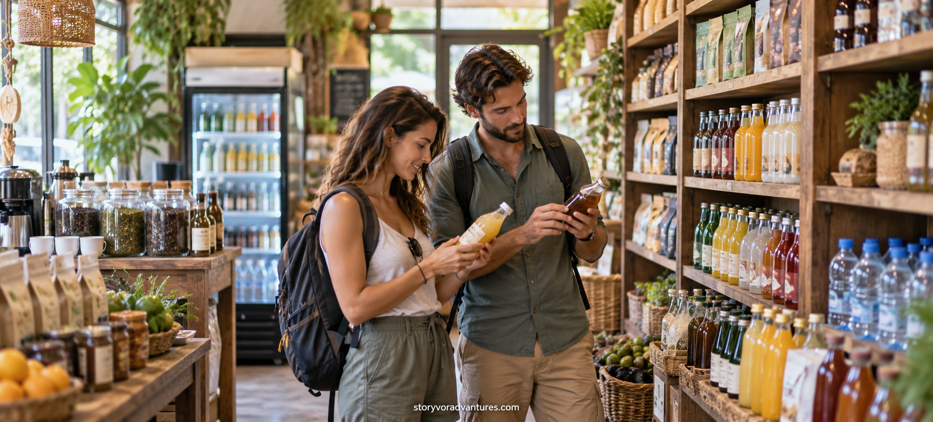 Travellers learning about seasonal ingredients from a local market vendor