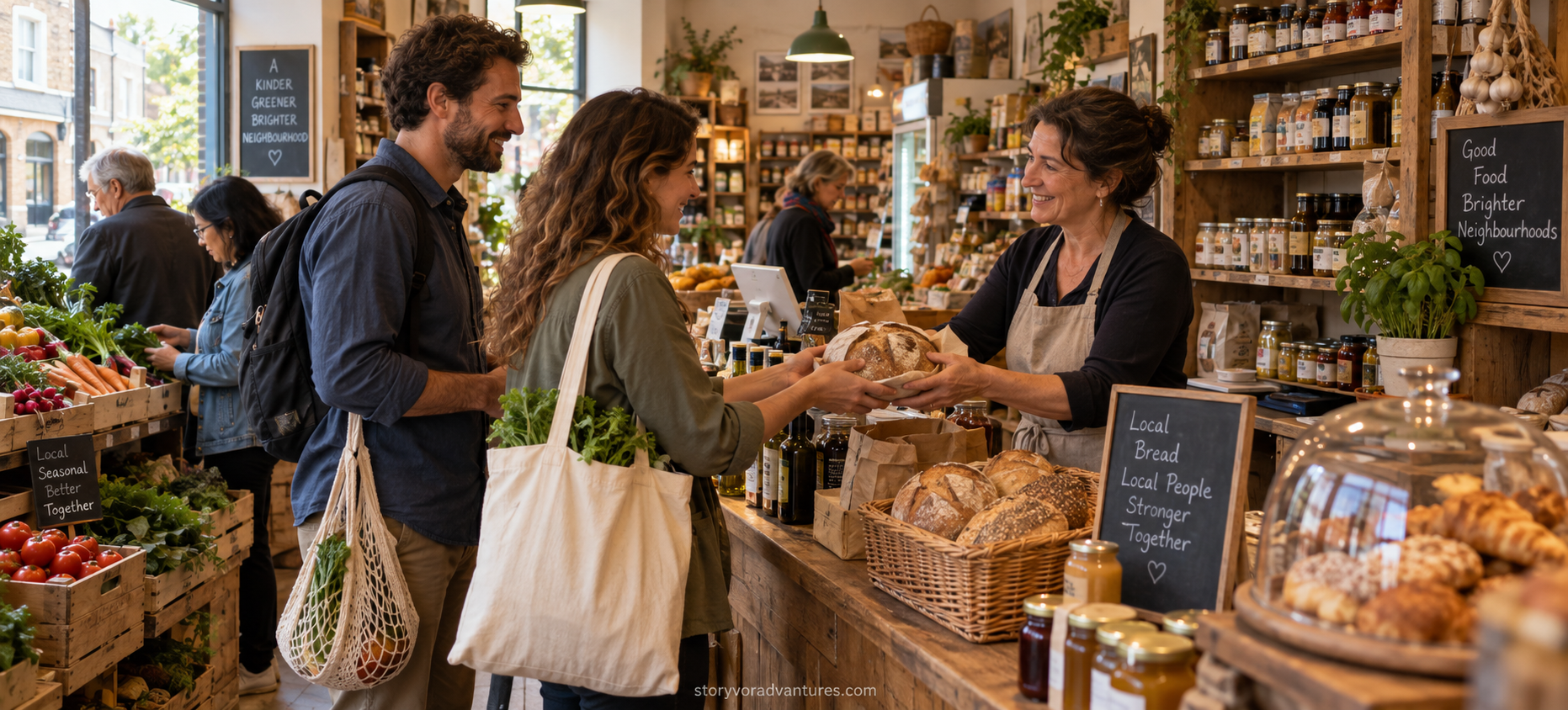 Travellers following local shopping etiquette at a grocery checkout
